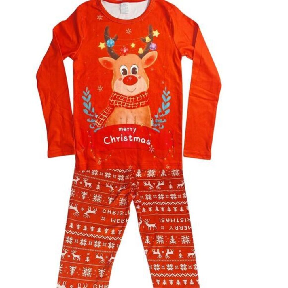 Toddler 2-Piece Reindeer Orange Christmas‎ Pajamas Set Boys/Girls Size 2T